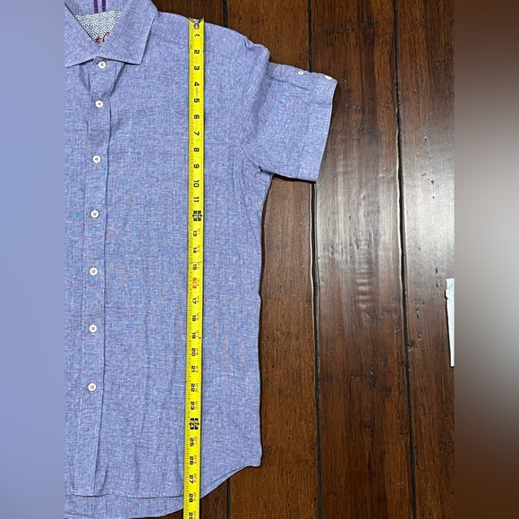 Robert Graham Linen Blend Short Sleeve Button Down Mens Size M Blue Tailor Fit - Picture 6 of 11
